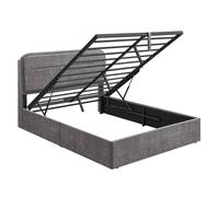 Lit Double, Cadre De Lit, Lit Coffre, Sommier Relevable, 140 X 190 Cm, Avec Rangement, Éclairage Led, Ports De Charge, Tête De Lit, Gris Ardoise