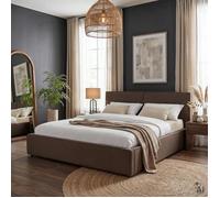 Lit Double CALM Rembourré 180 x 200 cm King Size Grège Confort Optimal avec Sommier à Lattes Inclus Tête de Lit en Tissu