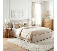 Lit Double CALM, Rembourré 180 x 200 cm King Size Gris, Confort Optimal avec Sommier à Lattes Inclus, Tête de Lit en Tissu