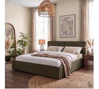 Lit Double CALM Rembourré 180 x 200 cm King Size Vert Confort Optimal avec Sommier à Lattes Inclus Tête de Lit en Tissu