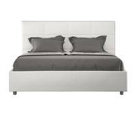 Lit double capitonné 160x200 cm simili cuir blanc Mira Avec sommier et sans coffre