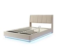 Lit double capitonné Tröstiar avec éclairage LED 140 x 200 cm beige