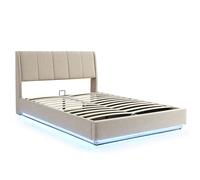 Lit double capitonné Tröstiar avec éclairage LED 160 x 200 cm beige