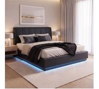 Lit double capitonné Tröstiar avec éclairage LED 160 x 200 cm noir simili