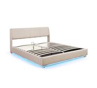 Lit double capitonné Tröstiar avec éclairage LED 180 x 200 cm beige