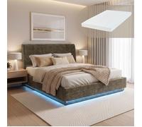 [en.casa] Lit Double LED Tröstiar avec Matelas 160 x 200 cm Vert | Capitonné, Éclairage LED Réglable par Télécommande Coffre de Lit Spacieux Confortable Capacité de Charge 500 kg