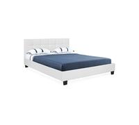 IDMarket - Lit double Charlotte avec tête de lit et sommier 140 x 190 cm PVC blanc