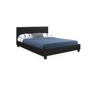 IDMarket – Lit double Charlotte – Tête de lit et sommier – 140 x 190 cm – PVC Noir