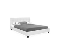IDMarket - Lit double Charlotte avec tête de lit et sommier 160 x 200 cm PVC blanc