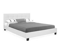 IDMarket - Lit double Charlotte avec tête de lit et sommier 160 x 200 cm PVC blanc