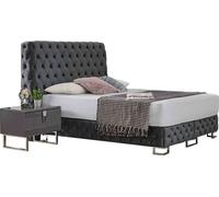 Lit double Chesterfield gris x bois Tables de nuit 3pcs Set