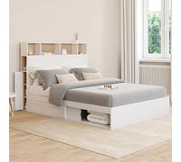IDMarket - Lit double CLEM avec tête de lit, rangements et sommier 140 x 190 cm Blanc