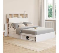 Lit Double Clem Avec Tête De Lit, Rangements Et Sommier 140 X 190 Cm Blanc Blanc