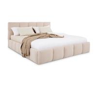 Lit Double CLOUDY, Lit Rembourré 160 x 200 cm Queen Size, Beige, Confort Optimal avec Sommier à Lattes Inclus