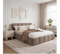 IDIMEX Lit 180x200 Cloudy Design Bubble avec sommier, rembourré - Grège | 221 × 95 × 196 cm (L × H × P), King size, Revêtement en tissu bouclé, Lit double moderne