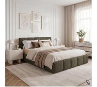 Lit Double CLOUDY Lit Rembourré 180 x 200 cm Vert Design Bubble Confort Optimal avec Sommier à Lattes Inclus Style Contemporain