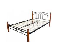 Design BOIS metal lit double 140 x 200 cadre de lit MARRON