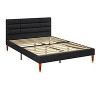 HomCom Cadre de lit double – hauteur 17 cm, sommier à lattes, tête capitonnée – noir 140x200