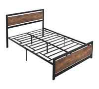 Lit Double Design Industriel - Tête De Lit, Pied De Lit Et Sommier - Dim. 195l X 144l X 103h Cm - Compatible Matelas 190l X 140l Cm - Acier Noir Mdf Aspect Bois Avec Veinage Noir