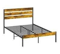 Lit Double Design Industriel - Tête De Lit, Pied De Lit, Sommier - Compatible Matelas 190l X 140l Cm - Acier Noir Aspect Bois Vieilli Noir