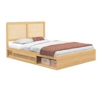 IDMARKET Lit double EDHEN avec rangements, tête de lit effet cannage naturel, sommier 140x190 bois