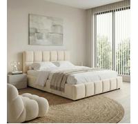 IDIMEX Lit Double Emilia, Rembourré 140 x 190 cm, Blanc Crème, avec Sommier à Lattes Inclus, Design Bubble, Tête de Lit Capitonnée, Confort Optimal, Style Contemporain pour Chambre Adulte
