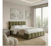 Lit Double EMILIA, Rembourré 140 x 200 cm, Vert, avec Sommier à Lattes Inclus, Design Bubble, Tête de Lit Capitonnée