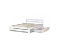 Lit en Bois Double 140x200 cm Blanc Cadre de Sommier à Lattes Tiroir Homestyle4u