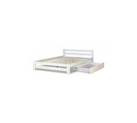 Lit double en bois blanc 140x200 avec tiroir de lit et sommier a lattes