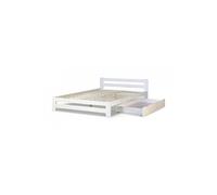 Lit 2 places Homestyle4u Lit Double en Bois Blanc 140x200 avec tiroir de lit et sommier a lattes