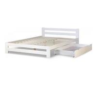 Lit Double en Bois Blanc 140x200 avec tiroir de lit et sommier a lattes Blanc G