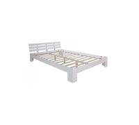 Homestyle4u Lit double 160 x 200 cm en bois massif blanc avec sommier à lattes style scandinave
