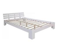 Homestyle4u Lit Double 160x200 en Bois de pin Massif Blanc Cadre de lit avec sommier à Lattes