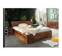 Lit double en bois massif de palissandre ciré - TORONTO 260 - 160x200cm - Noisette