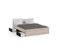 Demeyere Lit adulte MICHIGAN - 160 x 200 cm - Mulitiples rangements - Chene et noir Noir