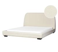 Lit Double en Bouclé 160 x 200 cm Rembourré Sommier Cadre de Lit Lattes Beige Ro
