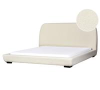 Lit Double en Bouclé 180 x 200 cm Rembourré Sommier Cadre de Lit Lattes Beige Ro