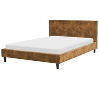 Lit Double en Cuir PU Marron 140 x 200 cm Sommier à Lattes Tête de Lit Fitou