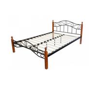 Design metal lit double 160 x 200 cadre de lit lattes bois neuf noir brun Marron