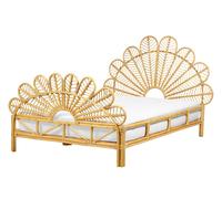 Lit Double en Rotin Clair 140 x 200 cm Tête de Lit Tressée en Acajou Florentine