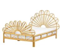 Lit Double en Rotin Clair 140 x 200 cm Tête de Lit Tressée en Acajou Florentine