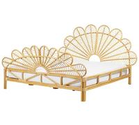 Lit Double en Rotin Clair 180 x 200 cm Tête de Lit Tressée en Acajou Florentine