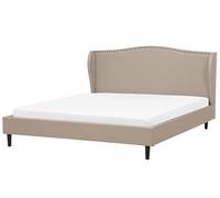 Lit Double en Tissu Beige 180 x 200 cm avec Haute Tête de Lit Cloutée Elégant et Minimaliste pour Chambre au Style Transitionnel ou Classique Beliani