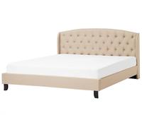 Lit Double en Tissu Beige 180 x 200 cm Haute Tête de Lit Chesterfield avec Touche Glamour pour Chambre au Style Moderne ou Classique Beliani