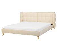 Lit Double en Velours 160 x 200 cm Tête de Lit Capitonné Chambre à Coucher Beige