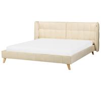 Lit Double en Velours 180 x 200 cm Tête de Lit Capitonné Chambre à Coucher Beige