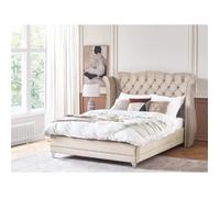 Lit double en velours beige 160 x 200 cm AYETTE - BELIANI - Vintage - A monter soi-même - A lattes
