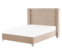 Lit double en velours beige 160 x 200 cm LUBBON