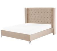 Lit Double en Velours Beige 180 x 200 cm avec Haute Tête de Lit Chesterfield pour Chambre de Style Moderne ou Glamour Beliani