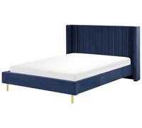 Lit double en velours bleu marine 160 x 200 cm VILLETTE
